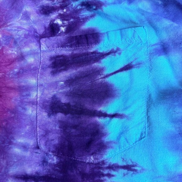 Jayli Batik Tie Dye Button Up Shirt Womens L Blue Purple Rayon Boho Hippie - Picture 4 of 7